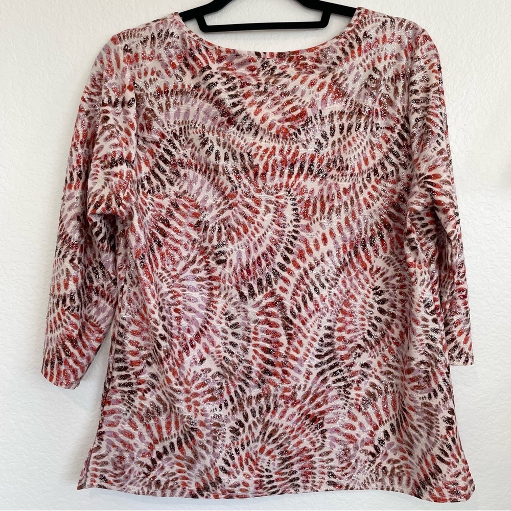 Emily Daniels Orange, Brown & Lavender Red Multicolor Abstract Patterned Blouse - Picture 6 of 10